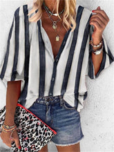 Load image into Gallery viewer, Simple Casual Loose V-Neck Striped Shirt Top