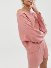 Load image into Gallery viewer, Mix Match Knitted Rib Off Shoulder Long Sleeve Top Shorts Two-Piece