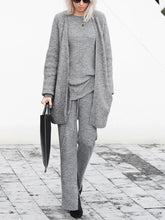 Load image into Gallery viewer, Solid Color Knitted Long-sleeved Outwear and Trousers Three-piece Set