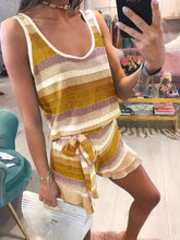 Load image into Gallery viewer, Simple Casual Loose V Neck Top Shorts Striped Knitted Suit