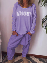Load image into Gallery viewer, Simple Casual Loose Long Sleeve T-Shirt Top Pants Set