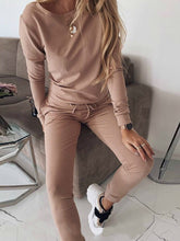 Load image into Gallery viewer, Casual Solid Color Long-sleeved Top Two-piece Suit