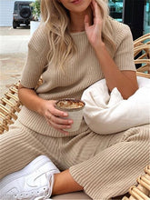 Load image into Gallery viewer, Round Neck Short Sleeve Knitted Loose Suit