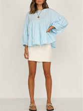 Load image into Gallery viewer, Round Neck Long-sleeved Ruffled Shirt