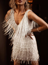 Load image into Gallery viewer, V-neck Fringed Slim Mini Dress