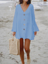 Load image into Gallery viewer, Retro Solid Color Button Long Sleeve Dress