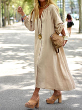 Load image into Gallery viewer, Simple Lantern Sleeve Loose Casual Button Long Dress