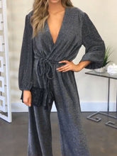Load image into Gallery viewer, Casual Loose Long Sleeve V-neck High Waist Jumpsuit