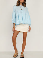 Load image into Gallery viewer, Round Neck Long-sleeved Ruffled Shirt