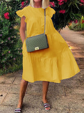 Load image into Gallery viewer, Fashionable Solid Color Round Neck Ruffle Sleeve Dress