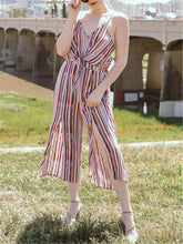 Load image into Gallery viewer, V-neck Stripe Printed Loose Jumpsuit