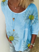 Load image into Gallery viewer, Sunflower Printed Long-Sleeved Round Neck Casual Top T-shirts
