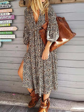 Load image into Gallery viewer, V-neck Bohemian Leopard Print Casual Dress