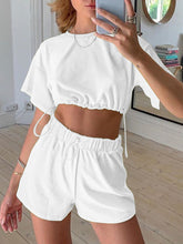 Load image into Gallery viewer, Casual Solid Color Drawstring Short Sleeve Two-piece Suit