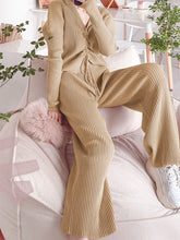 Load image into Gallery viewer, Loose Casual V-Neck Long Sleeve Top Pants Knitted Suit