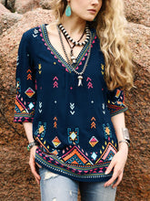 Load image into Gallery viewer, Comfortable National Style V-Neck T-Shirt