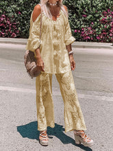 Load image into Gallery viewer, Fashion Casual V-neck Long Sleeve Hollow Printed Two-piece Set