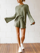 Load image into Gallery viewer, Fashionable Simple Casual Loose Long Sleeve Shorts Knitted Suit