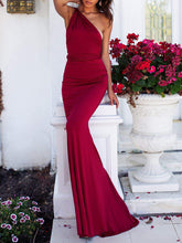 Load image into Gallery viewer, One Shoulder Solid Color Slim Party Dress