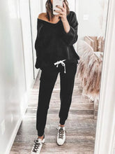 Load image into Gallery viewer, Simple V-Neck Loose Top and Drawstring Sweatpants Set