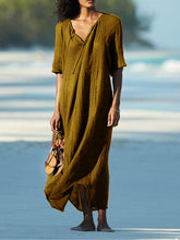 Load image into Gallery viewer, V-Neck Short Sleeved Beach Dress