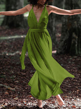 Load image into Gallery viewer, Pure Color High Waist Deep V-neck Sexy Backless Casual Maxi Dress