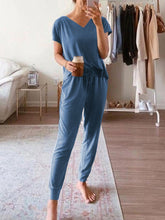 Load image into Gallery viewer, Casual Short Sleeve Top And Pockets Lounge Jogger Pants Set