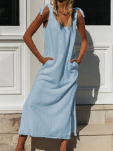 Load image into Gallery viewer, Casual Loose Solid Color Round Neck Split Dress