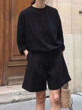 Load image into Gallery viewer, Casual Loose Solid Color Round Neck Shirt Shorts Two-piece Suit
