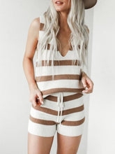 Load image into Gallery viewer, Simple V-Neck Sleeveless Striped Top and Drawstring Shorts Set
