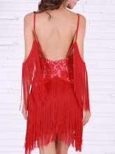 Load image into Gallery viewer, Fringed Sexy Suspender Lace Evening Dress