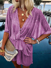 Load image into Gallery viewer, Batwing Sleeve V Neck Ruffled Casual Mini Dress