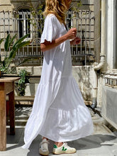 Load image into Gallery viewer, Solid Color Short Sleeve V-Neck Dress