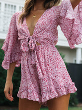 Load image into Gallery viewer, Lace Flared Sleeve Ruffled Casual Dress