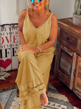 Load image into Gallery viewer, Solid Color Sling Hollow Lace Jumpsuit