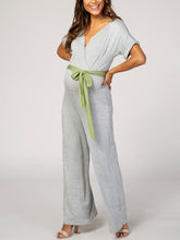 Load image into Gallery viewer, Casual Solid Color V-Neck Short Sleeve Maternity Jumpsuit With Belt