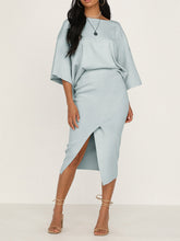 Load image into Gallery viewer, Solid Color Sets Loose Blouse Split Skirt Two-piece Suit