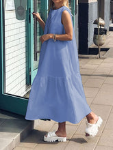 Load image into Gallery viewer, Solid Color Sleeveless Round Neck Casual Dress