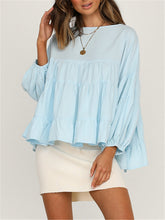 Load image into Gallery viewer, Round Neck Long-sleeved Ruffled Shirt