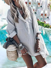 Load image into Gallery viewer, Casual Striped Button Long Sleeves Mini Dress