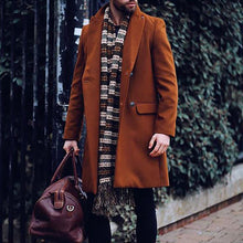 Load image into Gallery viewer, Men'S Fashion Brown Double Breasted Midi Coat
