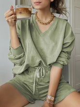 Load image into Gallery viewer, Casual V-neck Long Sleeve Solid Color Two-piece Suit