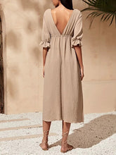 Load image into Gallery viewer, Sexy Deep V-neck Mid-long Sleeve High-fork Midi Dress