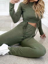 Load image into Gallery viewer, Long Sleeve Slim Drawstring Top Casual Trousers Two-piece