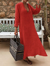 Load image into Gallery viewer, Loose V-Neck Solid Color Dress