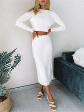 Load image into Gallery viewer, Round Neck Solid Color Knitted Suit Skirt