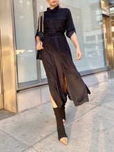 Load image into Gallery viewer, V-neck Solid Color Button Shirt Dress