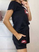 Load image into Gallery viewer, Lip Print Round Neck Short Sleeve Top Shorts Suit