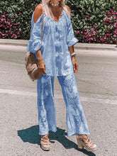 Load image into Gallery viewer, Fashion Casual V-neck Long Sleeve Hollow Printed Two-piece Set