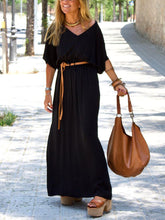 Load image into Gallery viewer, Fashionable Simple V-Neck Short Sleeve Maxi Dress